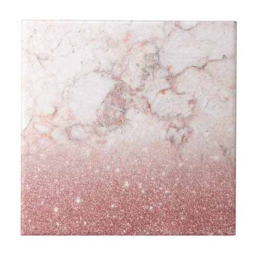 Elegant Faux Roos Gold Glitter White Marble Ombre Tegeltje (Voorkant)