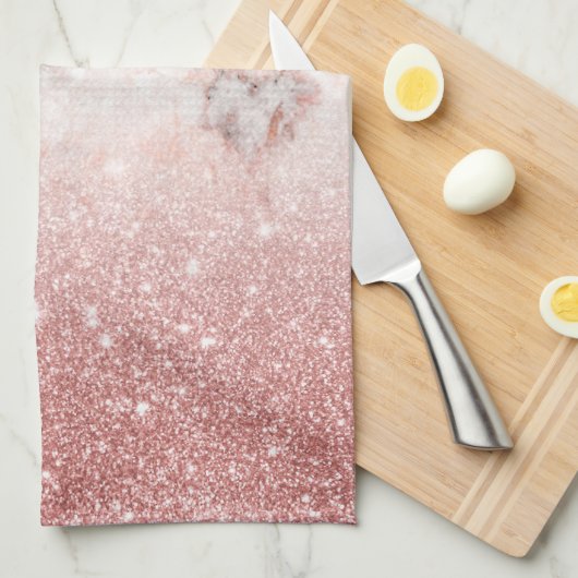 Elegant Faux Roos Gold Glitter White Marble Ombre Theedoek (Quarter Fold)