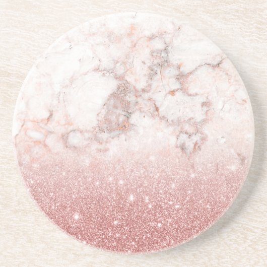 Elegant Faux Roos Gold Glitter White Marble Ombre Zandsteen Onderzetter (Voorkant)