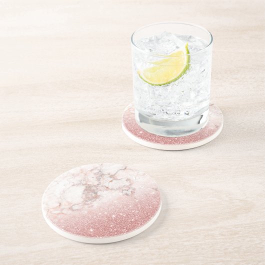 Elegant Faux Roos Gold Glitter White Marble Ombre Zandsteen Onderzetter (Zijkant)