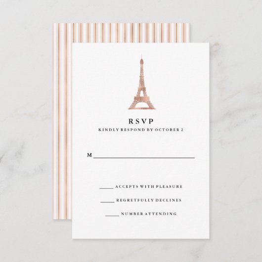 Elegant Faux Roos Gold Parisian Eiffel Tower RSVP (Voorkant / Achterkant)