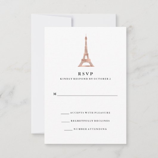 Elegant Faux Roos Gold Parisian Eiffel Tower RSVP Kaartje (Voorkant)