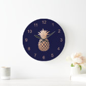 Elegant Faux Roos Gold Pineappel op Navy Blue Grote Klok (Huis)