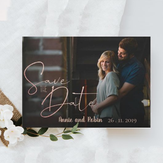 Elegant Faux Roos Gold Script Weduwfoto Save The Date