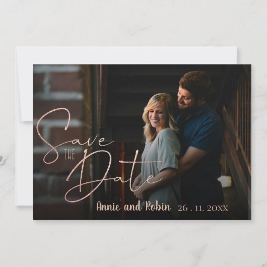 Elegant Faux Roos Gold Script Weduwfoto Save The Date (Voorkant)