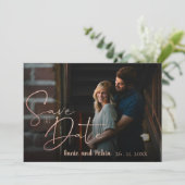Elegant Faux Roos Gold Script Weduwfoto Save The Date (Staand voorkant)