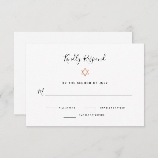 Elegant Faux Roos Gold Star van David | Bat Mitzva RSVP Kaartje (Voorkant / Achterkant)