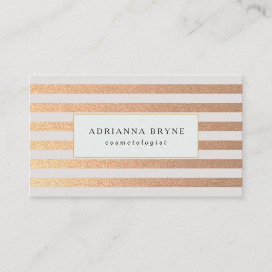 Elegant Faux Roos Gold Striped Pattern Salon Spa Visitekaartje (Voorkant)