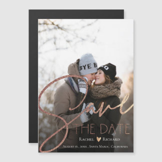 Elegant Faux Roos Gold Wedding Photo Save the Date Magnetische Uitnodiging