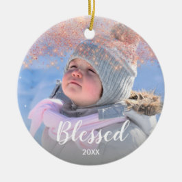 Elegant faux roos goud glitter gezegende tekstfoto keramisch ornament