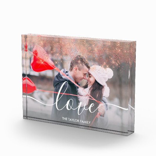 Elegant faux roos goud glitter love text foto (Rechts)