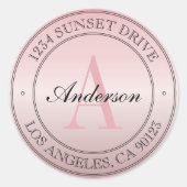 Elegant Faux Roos Goud Ombre Roze Monogram Adres Ronde Sticker (Voorkant)