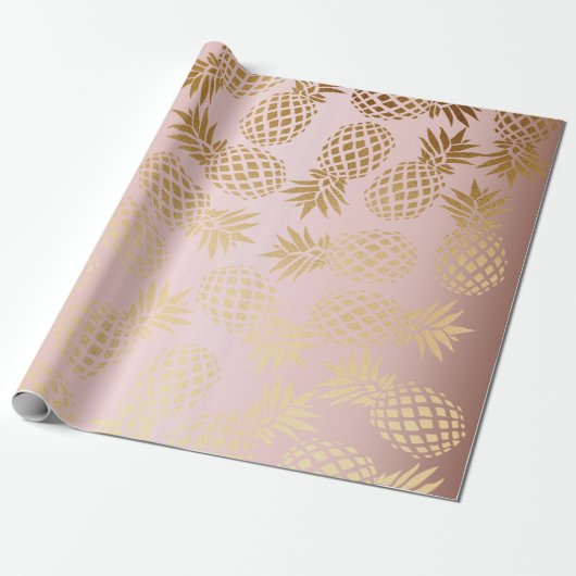 elegant faux roos goud tropische anananassap patro cadeaupapier (Uitgerold)