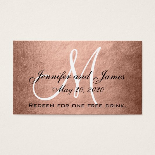 Elegant Faux Roos Goud Zwart Bruiloft Drink Kaart (Voorkant)