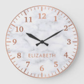 Elegant Faux Roos Gouden Glamoureus Wit Marmer Grote Klok (Voorkant)