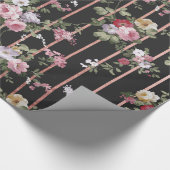Elegant faux roos gouden strepen roze rozen cadeaupapier (Hoek)
