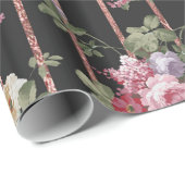 Elegant faux roos gouden strepen roze rozen cadeaupapier (Rol Hoek)