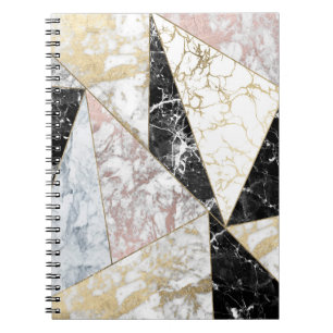 Elegant faux roos gouden zwarte witte marmer notitieboek