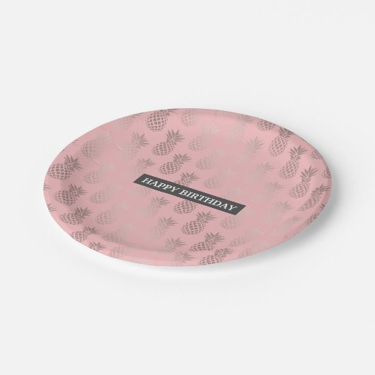 Elegant faux roos goudroze anananaspatroon papieren bordje (Gekanteld)