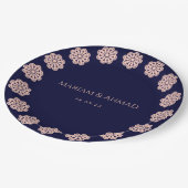 Elegant Faux Roos & Navy Ornamental Bloemen Bruilo Papieren Bordje (Gekanteld)