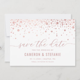 Elegant Faux roze Folie Confetti Modern White Save The Date