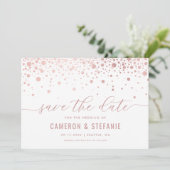 Elegant Faux roze Folie Confetti Modern White Save The Date (Staand voorkant)