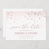 Elegant Faux roze Folie Confetti Modern White Save The Date (Voorkant / Achterkant)