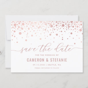 Elegant Faux roze Folie Confetti Modern White Save The Date