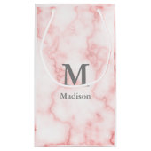 Elegant Faux Roze Marble Gray Name en Monogram Klein Cadeauzakje (Achterkant)