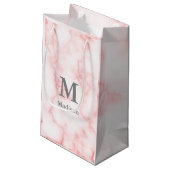 Elegant Faux Roze Marble Gray Name en Monogram Klein Cadeauzakje (Achterkant Gekanteld)