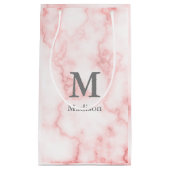 Elegant Faux Roze Marble Gray Name en Monogram Klein Cadeauzakje (Voorkant)