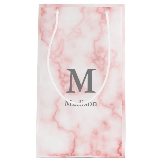 Elegant Faux Roze Marble Gray Name en Monogram Klein Cadeauzakje (Voorkant)