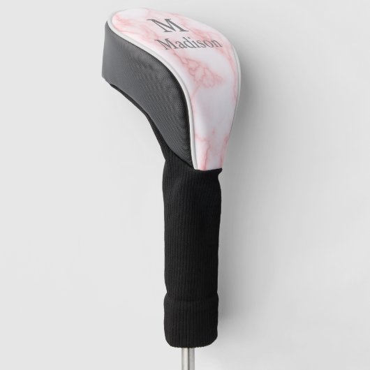 Elegant Faux Roze Marble Gray Name & Monogram Golfheadcover (Schuin)