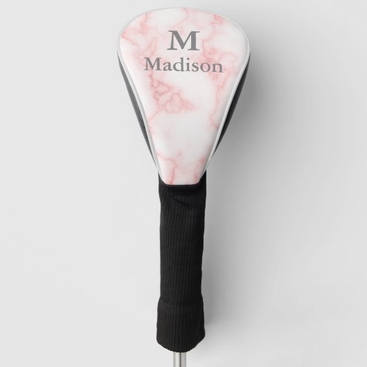 Elegant Faux Roze Marble Gray Name & Monogram Golfheadcover (Voorkant)
