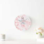 Elegant Faux Roze Marble Gray Name & Monogram Ronde Klok (Huis)