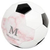 Elegant Faux Roze Marmer Gray Monogram & Naam Voetbal (Drie kwart)