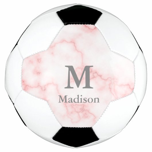 Elegant Faux Roze Marmer Gray Monogram & Naam Voetbal (Voorkant)