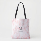 Elegant Faux Roze Marmer Grijs Initialen Monogram Tote Bag (Voorkant)