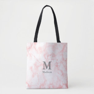 Elegant Faux Roze Marmer Grijs Initialen Monogram Tote Bag