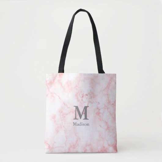 Elegant Faux Roze Marmer Grijs Initialen Monogram Tote Bag (Voorkant)