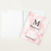 Elegant Faux Roze Marmer Grijs Monogram Naam 2026 Planner (Display)