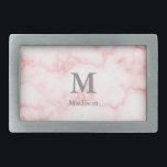 Elegant Faux Roze Marmer met Grijze Naam & Monogra Gesp<br><div class="desc">Een groot grijs monogram staat boven tekst voor jouw naam of een ander aangepast bericht. U kunt de grijze tekst op deze faux roze marmeren riemgesp personaliseren met jouw naam en monogram.</div>