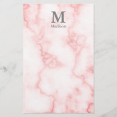 Elegant Faux roze marmer met naam en monogram Briefpapier (Voorkant)