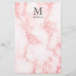 Elegant Faux roze marmer met naam en monogram Briefpapier