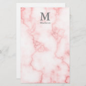 Elegant Faux roze marmer met naam en monogram Briefpapier (Voorkant / Achterkant)