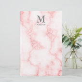 Elegant Faux roze marmer met naam en monogram Briefpapier (Staand voorkant)