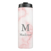 Elegant Faux roze marmer met naam en monogram Thermosbeker (Voorkant)