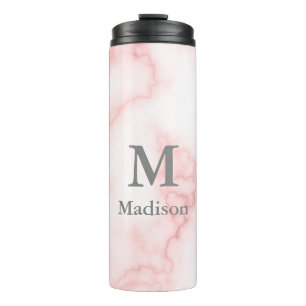 Elegant Faux roze marmer met naam en monogram Thermosbeker