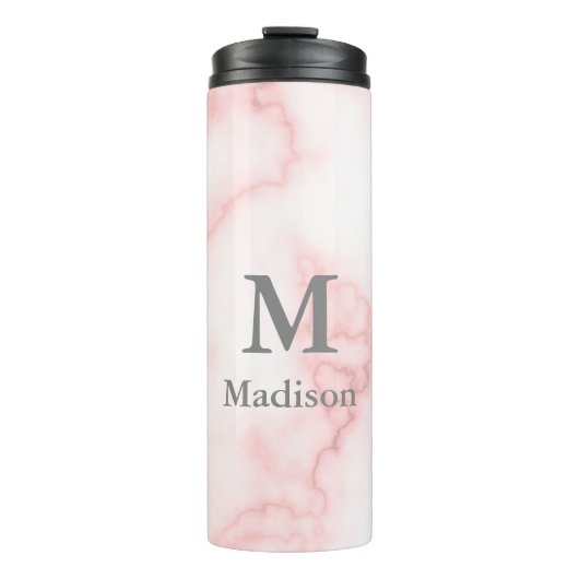 Elegant Faux roze marmer met naam en monogram Thermosbeker (Voorkant)