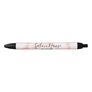 Elegant Faux Roze Marmer met Salon Name & Number Zwarte Inkt Pen